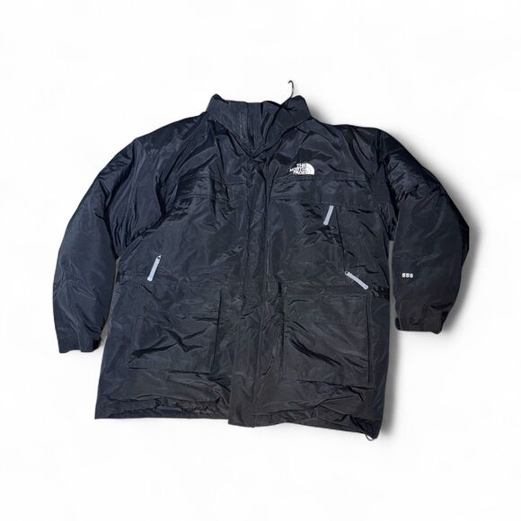 The North Face Men 550 Puffer Coat Jacket XXXXL 4X Black Logo Zip Pockets EUC - Picture 1 of 12